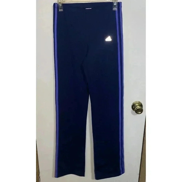 ADIDAS WOMENS ATHLETIC YOGA PANTS 3 STRIPE DARK BLUE SIZE L - Picture 1 of 4